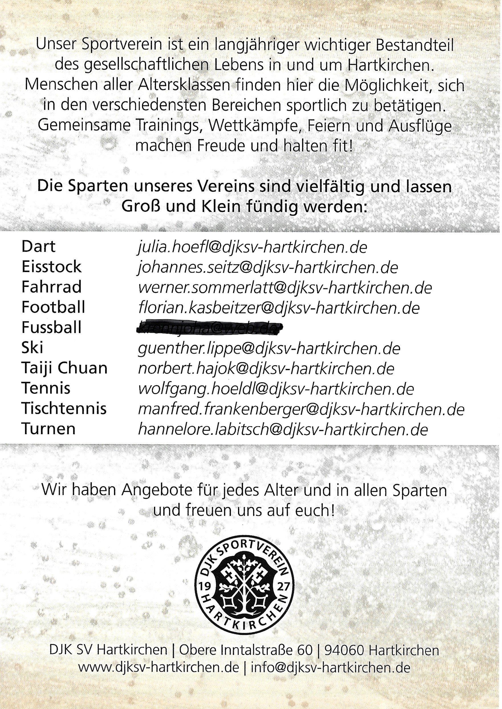 Der Sportverein Hartkirchen wünscht allen Mitbürgern und Mitbürgerinnen